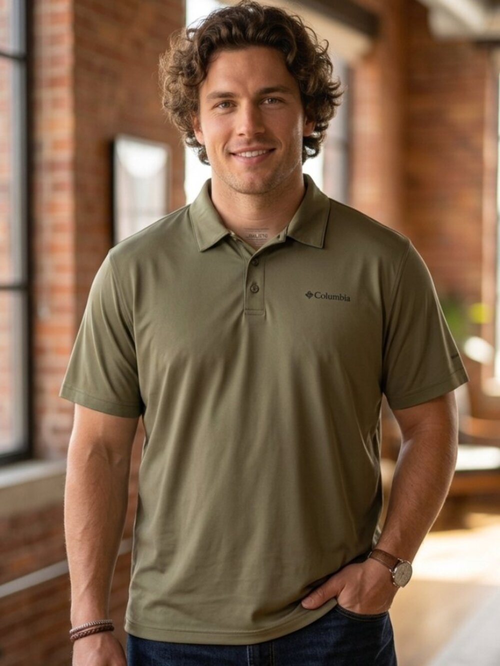 Columbia Polo Shirt Men's Size XXL/2TG Green Olive Short Sleeve Omni-wick